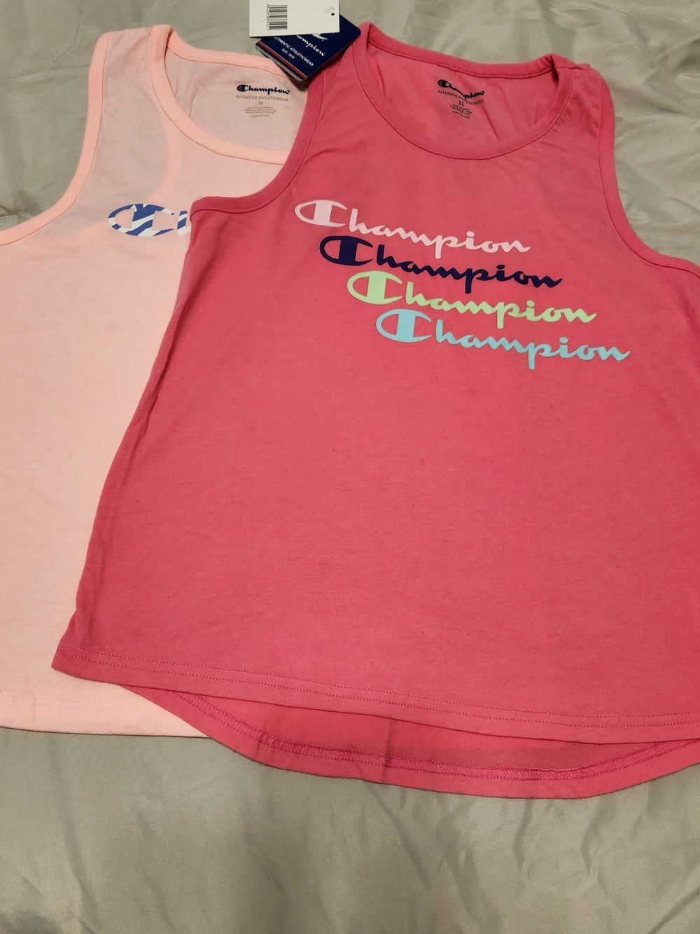 Girls Champion Pink & Light Pink Logo Tank Tops